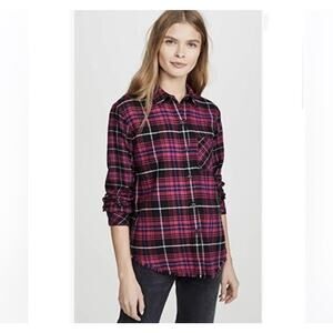 Rails Brock Plaid Flannel Button Up Long Sleeve Checkered Pink Black Medium Ae13